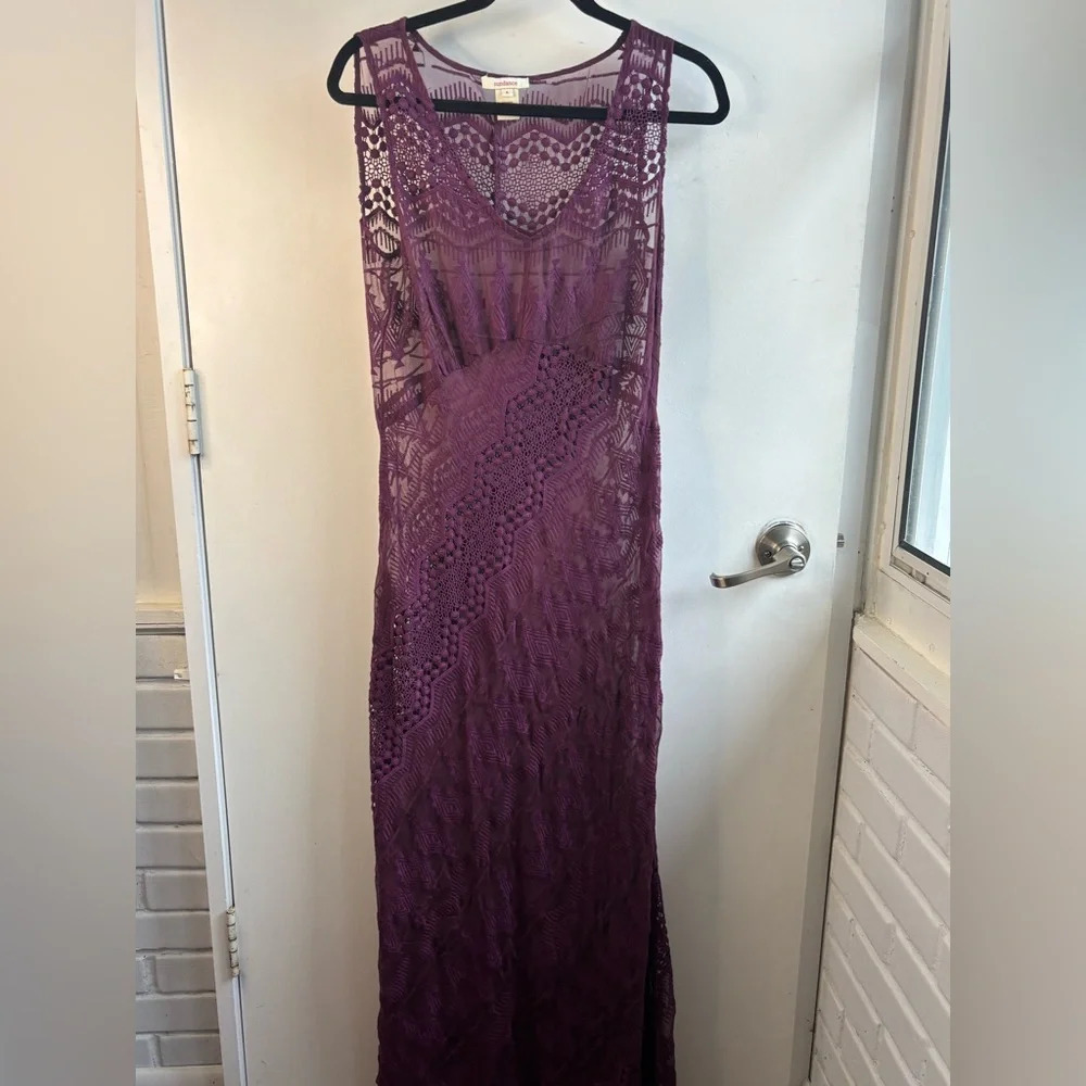 Sundance 100% Silk Embroidered Wine Slip Maxi Dress size‎ 6 boho resort coastal